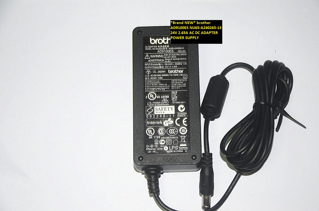 *Brand NEW* brother AD9100ES NU65-A240265-13 24V 2.65A AC DC ADAPTER POWER SUPPLY - Click Image to Close